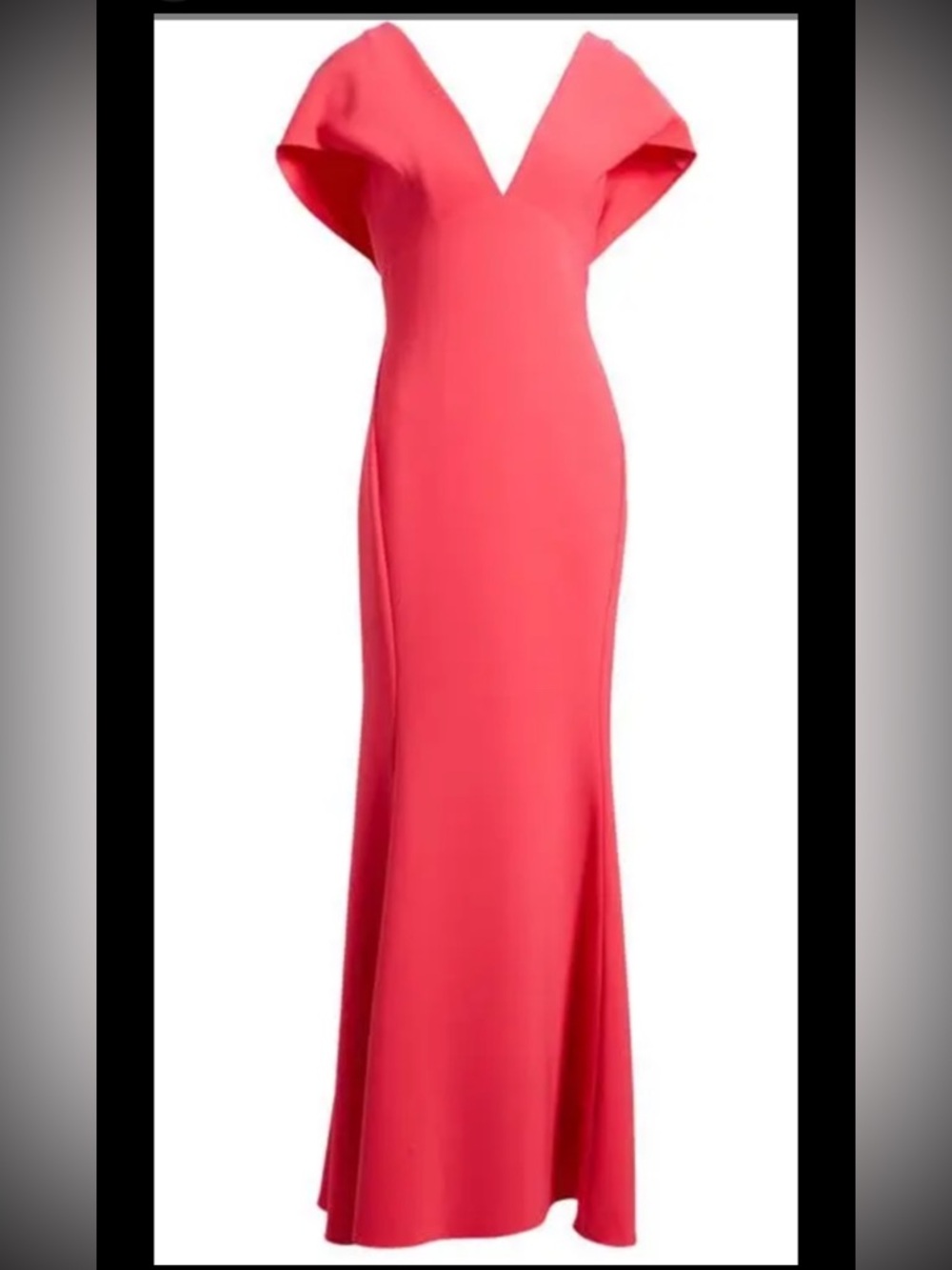 Amsale Flutter Sleeves Crepe Gown, Sz 4, New,$1250, Red With Pink Shade - Picture 4 of 13